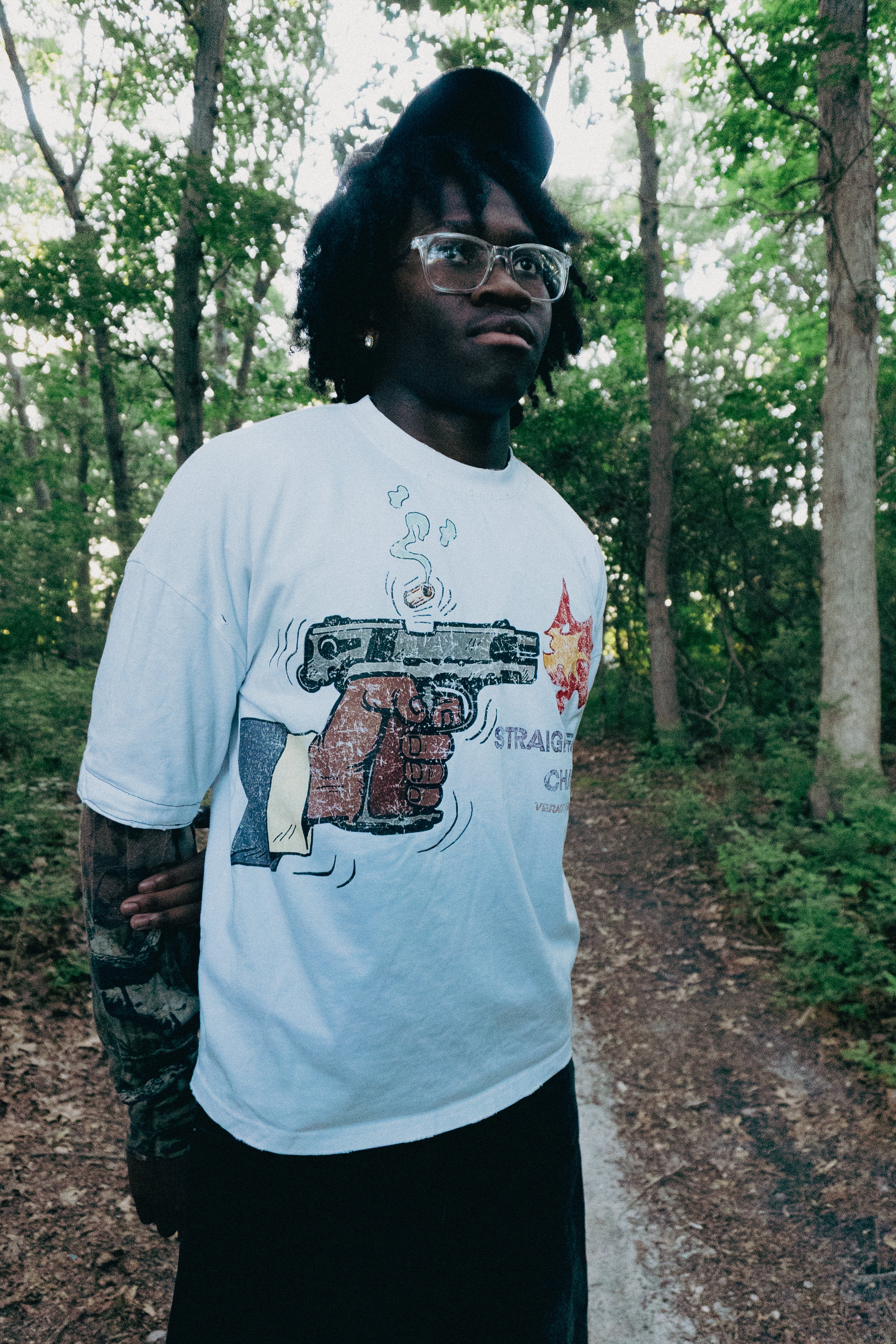 Chamber Tee on model, standing pose